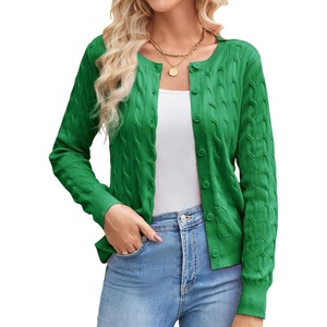 GRACE KARIN Cable Knit Cardigan Sweaters for Women Lightweight Fall Outfits(Green)