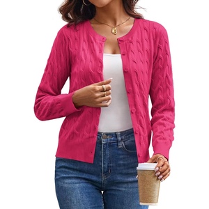 GRACE KARIN Cable Knit Cardigan Sweaters for Women Lightweight Fall Outfits(Hot Pink)