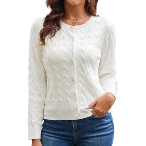 GRACE KARIN Cable Knit Cardigan Sweaters for Women Lightweight Fall Outfits(Ivory White)