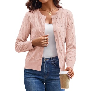 GRACE KARIN Cable Knit Cardigan Sweaters for Women Lightweight Fall Outfits(Light Pink)