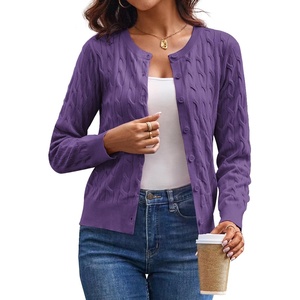 GRACE KARIN Cable Knit Cardigan Sweaters for Women Lightweight Fall Outfits(Mid-purple)