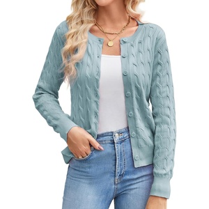 GRACE KARIN Cable Knit Cardigan Sweaters for Women Lightweight Fall Outfits(Mint Blue)