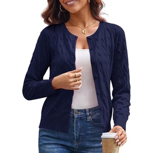 GRACE KARIN Cable Knit Cardigan Sweaters for Women Lightweight Fall Outfits(Navy Blue)