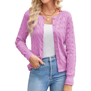 GRACE KARIN Cable Knit Cardigan Sweaters for Women Lightweight Fall Outfits(Purplish Pink)