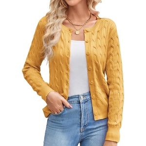 GRACE KARIN Cable Knit Cardigan Sweaters for Women Lightweight Fall Outfits(Yellow)