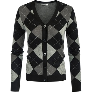 GRACE KARIN Cardigan Sweaters for Women Fall Argyle Sweater Preppy Clothes(Plaid Gray Black)
