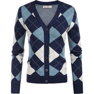 GRACE KARIN Cardigan Sweaters for Women Fall Argyle Sweater Preppy Clothes(Plaid Light Blue)