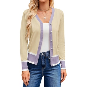 GRACE KARIN Cardigan Sweaters for Women Fall Lightweight Cropped Cardigan(Beige Purple)