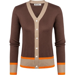 GRACE KARIN Cardigan Sweaters for Women Fall Lightweight Cropped Cardigan(Contrast Brown)