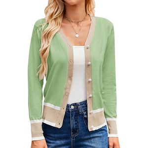 GRACE KARIN Cardigan Sweaters for Women Fall Lightweight Cropped Cardigan(Light Green)