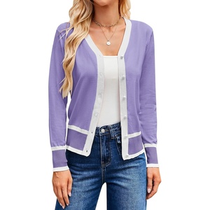 GRACE KARIN Cardigan Sweaters for Women Fall Lightweight Cropped Cardigan(Light Purple)