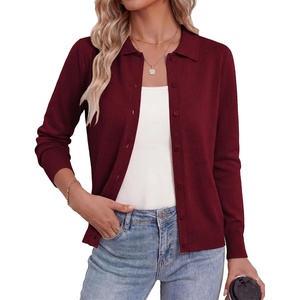 GRACE KARIN Cardigan Sweaters for Women Lightweight Long Sleeve Cardigans(Burgundy)