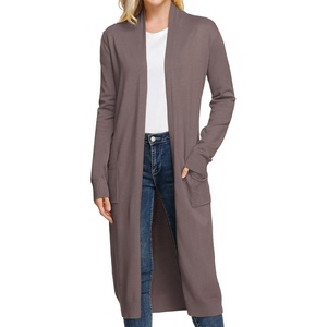 GRACE KARIN Essential Solid Open Front Maxi Long Knitted Cardigan Sweater for Women(Chocolate)