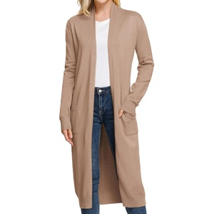 GRACE KARIN Essential Solid Open Front Maxi Long Knitted Cardigan Sweater for Women(Dark Camel)