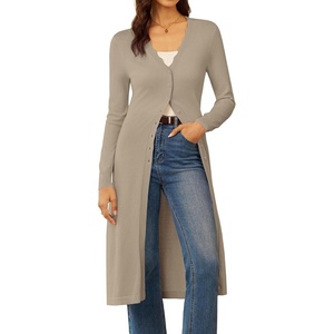 GRACE KARIN Long Cardigans for Women Scalloped Duster Fall Fashion Outfits(Khaki)