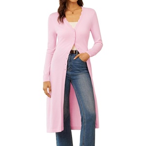 GRACE KARIN Long Cardigans for Women Scalloped Duster Fall Fashion Outfits(Pink)