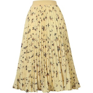GRACE KARIN Pleated Midi Skirt for Women Chiffon A-Line Outfits(Beige Floral)