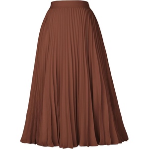 GRACE KARIN Pleated Midi Skirt for Women Chiffon A-Line Outfits(Caramel)