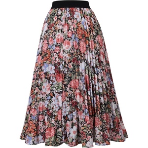 GRACE KARIN Pleated Midi Skirt for Women Chiffon A-Line Outfits(Coffee Floral)
