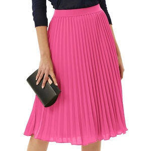 GRACE KARIN Pleated Midi Skirt for Women Chiffon A-Line Outfits(Rose Pink)