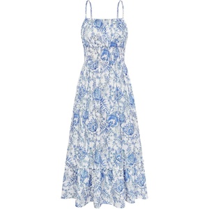 GRACE KARIN Summer Dresses for Women 2026 Vacation Boho Maxi Sundress(Blue White)