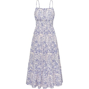 GRACE KARIN Summer Dresses for Women 2026 Vacation Boho Maxi Sundress(Blue White Floral)