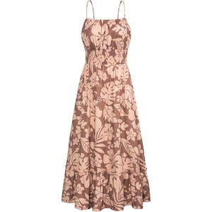GRACE KARIN Summer Dresses for Women 2026 Vacation Boho Maxi Sundress(Coffee Floral)