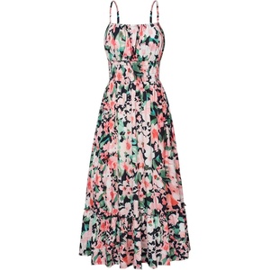 GRACE KARIN Summer Dresses for Women 2026 Vacation Boho Maxi Sundress(Green Black Floral)
