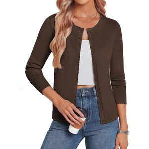 GRACE KARIN Women 2026 Lightweight Scalloped Knit Fall Cardigan Sweaters(Dark Chocolate)