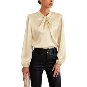 GRACE KARIN Women Business Casual Long Sleeve Satin Blouse(Apricot)