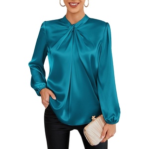 GRACE KARIN Women Business Casual Long Sleeve Satin Blouse(Peacock Blue)