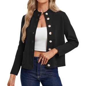 GRACE KARIN Women Chunky Knit Cardigan Sweater Button Up Mock Neck Jacket(Black)