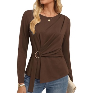 GRACE KARIN Women Long Sleeve Peplum Top, Dressy Casual Shirt(Brown)