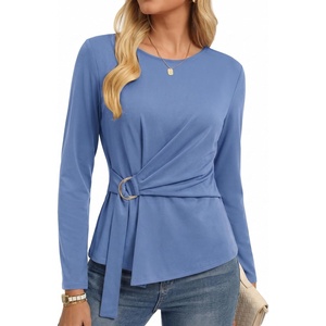 GRACE KARIN Women Long Sleeve Peplum Top, Dressy Casual Shirt(Gray Blue)