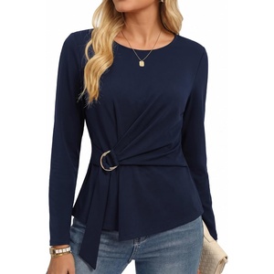 GRACE KARIN Women Long Sleeve Peplum Top, Dressy Casual Shirt(Navy Blue)