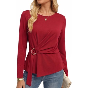 GRACE KARIN Women Long Sleeve Peplum Top, Dressy Casual Shirt(Red)
