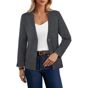 GRACE KARIN Women Sweater Blazer Business Casual Blazers Knit Fall Cardigan(Dark Grey)