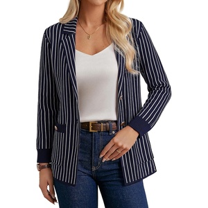 GRACE KARIN Women Sweater Blazers Business Casual Long Sleeve Work Cardigan Open Front Lapel Suit Jackets with Pockets(Navy Striped)