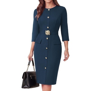 GRACE KARIN Women’s 3/4 Sleeve Work Office Business Casual Dress(Deep Peacock Blue)