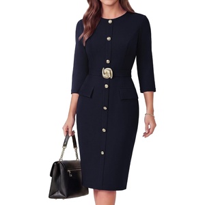 GRACE KARIN Women’s 3/4 Sleeve Work Office Business Casual Dress(Navy Blue)
