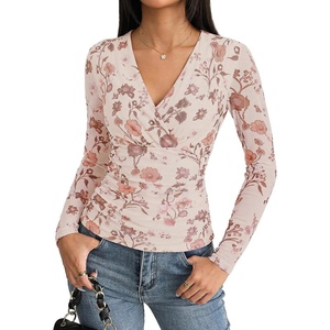 GRACE KARIN Womens Boho Mesh Tops Long Sleeve Blouses Dressy Casual(Beige)