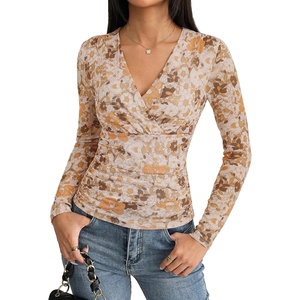 GRACE KARIN Womens Boho Mesh Tops Long Sleeve Blouses Dressy Casual(Yellow Beige)