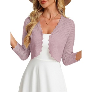 GRACE KARIN Womens Bolero Shrug 3/4 Sleeve Crochet Cropped Cardigan Open Front Knit Shrugs for Dresses(Light Purple)