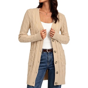 GRACE KARIN Women’s Cable Knit Sweater Button Long Chunky Cardigan(Apricot)
