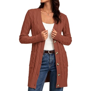 GRACE KARIN Women’s Cable Knit Sweater Button Long Chunky Cardigan(Red)