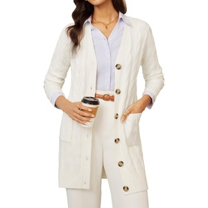 GRACE KARIN Women’s Cable Knit Sweater Button Long Chunky Cardigan(White)