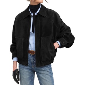 GRACE KARIN Women’s Faux Suede Jacket Fall Long Sleeve Coat(Black)