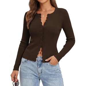 GRACE KARIN Womens Lightweight Cardigan Sweaters Cropped Button Up Scalloped Fall Outfits for Women 2026(Chocolate Brown)