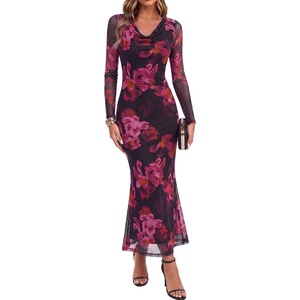 GRACE KARIN Women’s Long Sleeve Floral Wedding Guest Maxi Dress(Black)