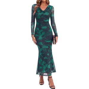 GRACE KARIN Women’s Long Sleeve Floral Wedding Guest Maxi Dress(Green)